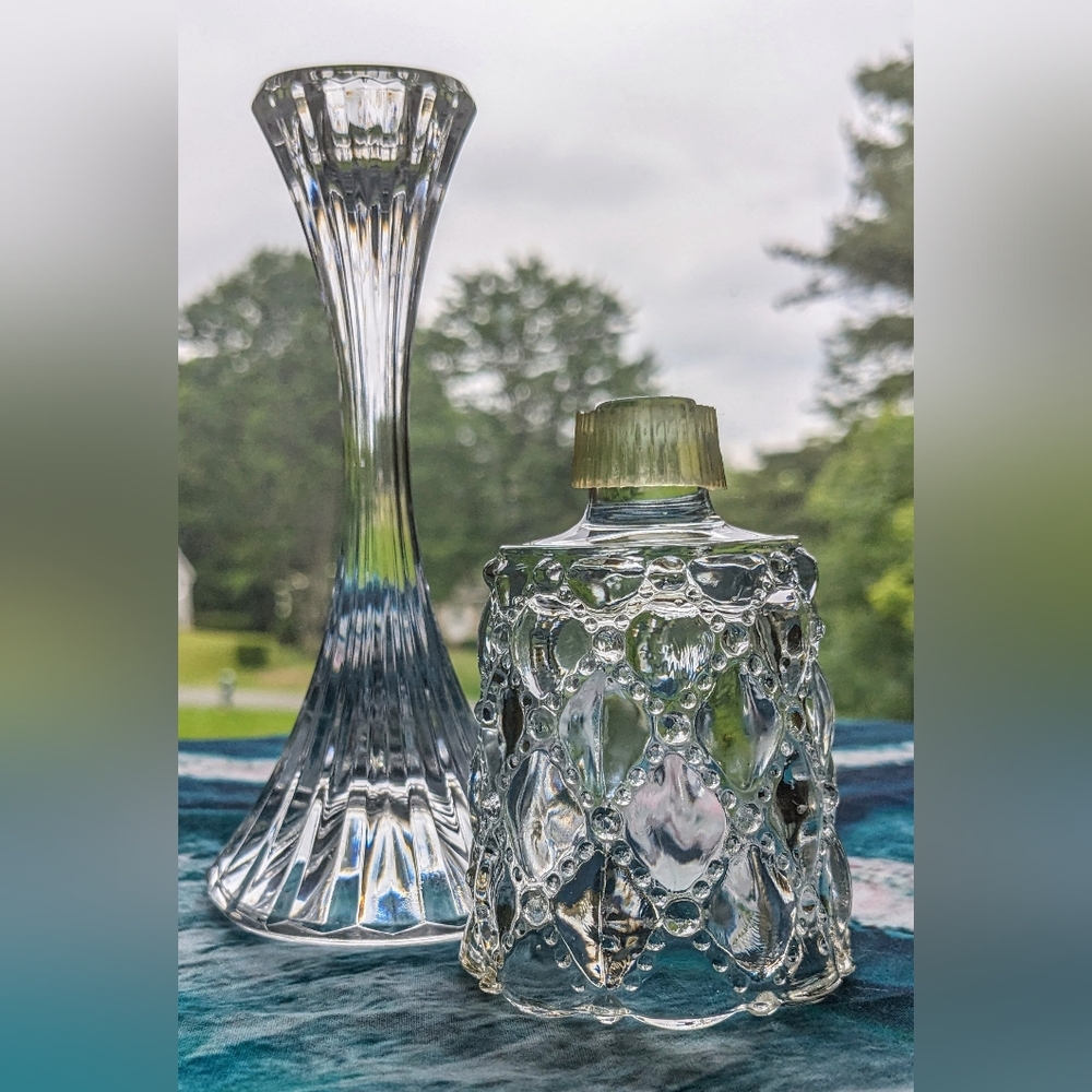 Vintage PARTYLITE Glass Quilted Peglite Votive Cup Candle Holder w/ Candlestick
